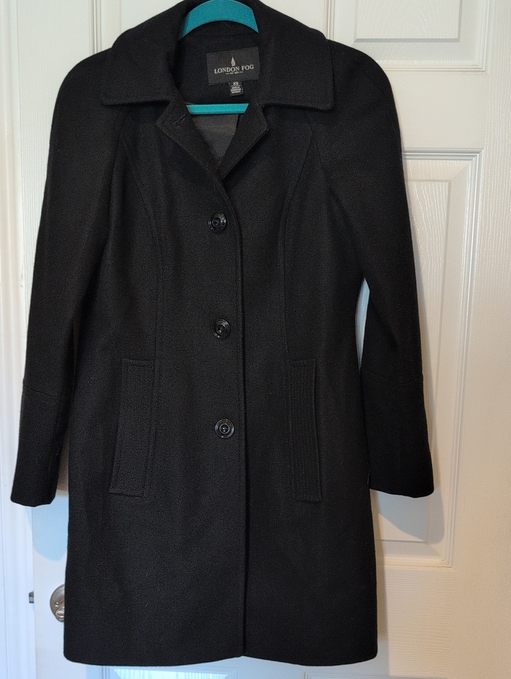London Fog Black Wool-Blend Wool Pea Coat